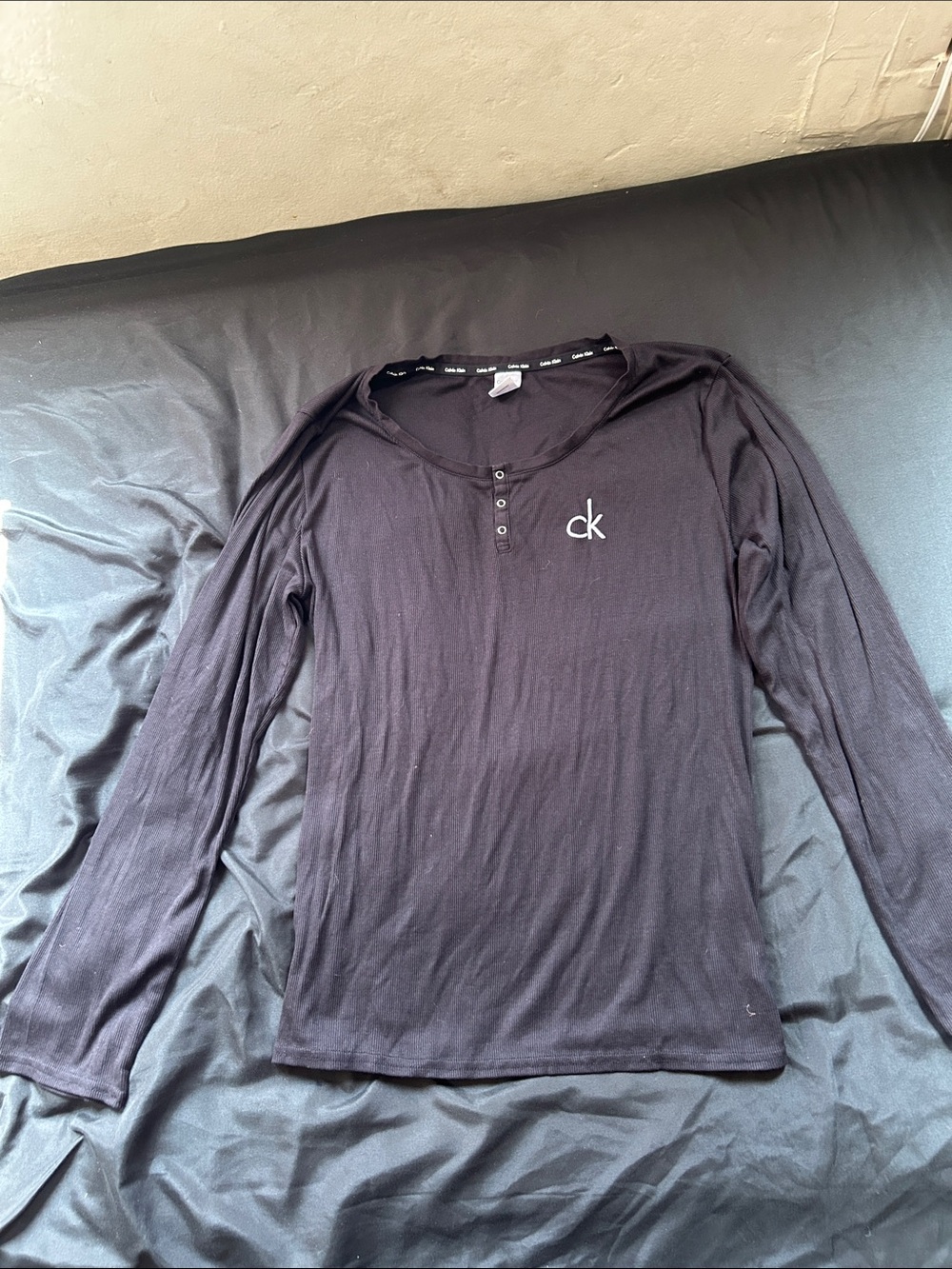 Calvin Klein Men’s Black Long-Sleeve Henley with CK Logo